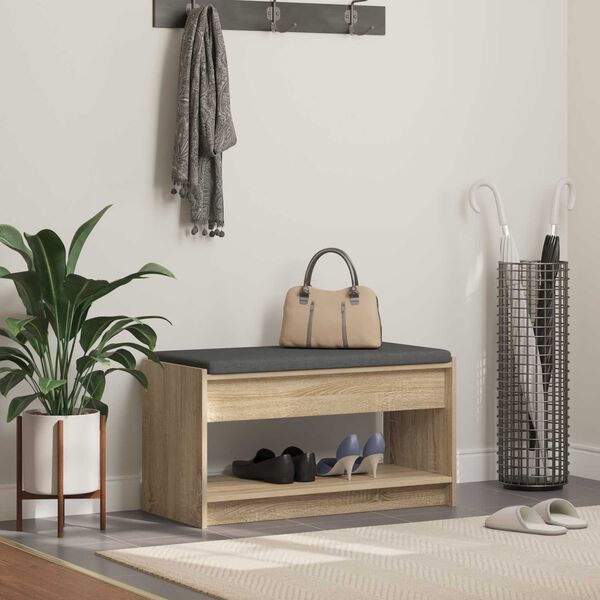 vidaXL Halbank met kussen met plank Sonoma Eiken 83 x 38 x 45 cm