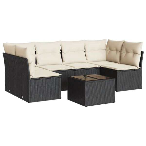 vidaXL 7-delige Loungeset met kussens poly rattan zwart