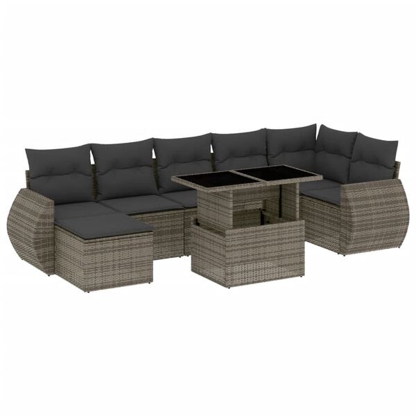 vidaXL 8-delige Loungeset met kussens poly rattan grijs