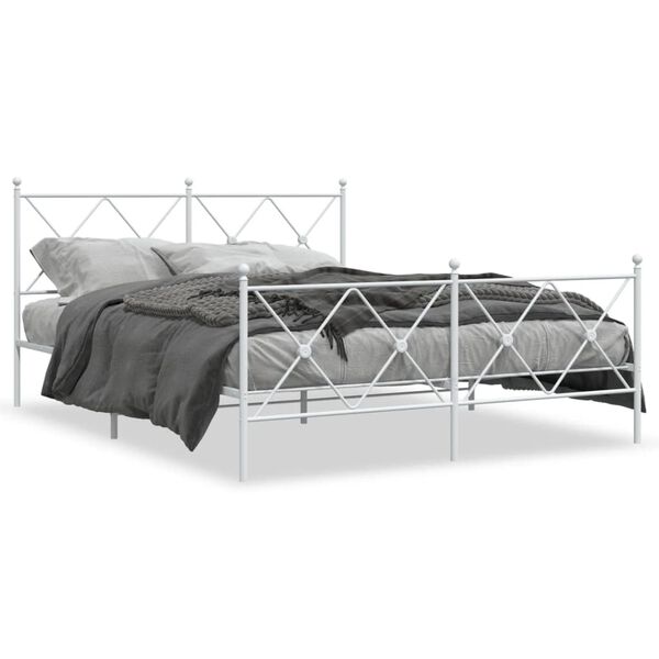 vidaXL Bedframe met hoofd- en voeteneinde metaal wit 150x200 cm