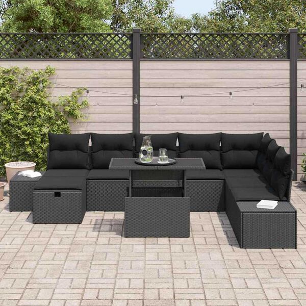 vidaXL Tuin Sofa Set 9 pcs Zwart poly rattan