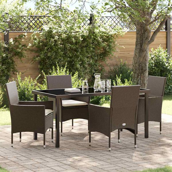 vidaXL Tuin eettafelset met kussen 5 pcs Bruin poly rattan