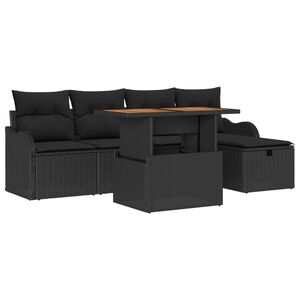 vidaXL Tuinbankenset met kussen met opslag 6 pcs Zwart poly rattan