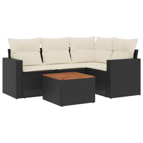 vidaXL 5-delige Loungeset met kussens poly rattan zwart