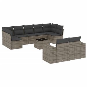 vidaXL 10-delige Loungeset met kussens poly rattan grijs