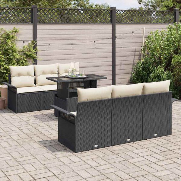 vidaXL Tuin Sofa Set met kussen 7 pcs Zwart poly rattan
