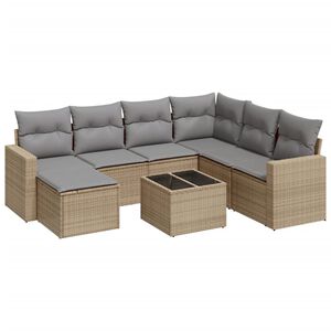 vidaXL 8-delige Loungeset met kussens poly rattan beige