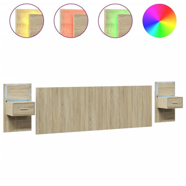 vidaXL Hoofdbord met kastjes 240 cm bewerkt hout sonoma eikenkleurig