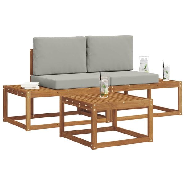 vidaXL Buiten bankenset 3 pcs Naturel Massief Acaciahout en Polyester