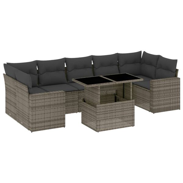 vidaXL 8-delige Loungeset met kussens poly rattan grijs