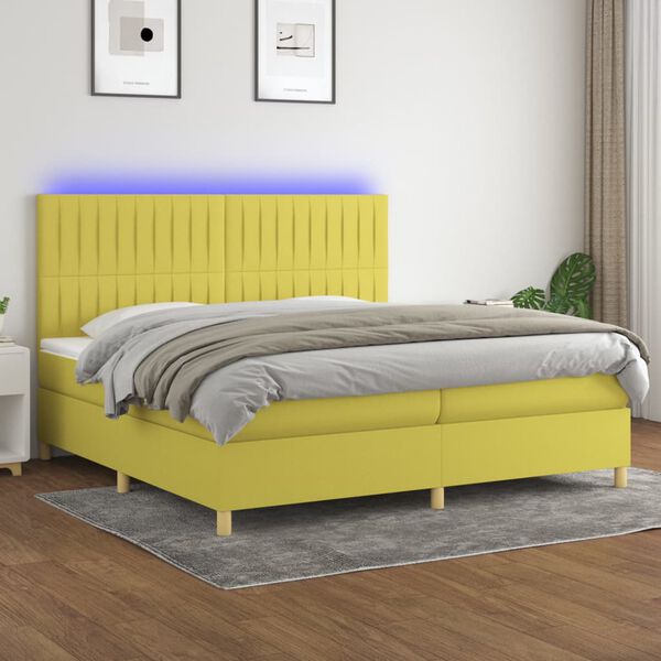 vidaXL Boxspring met matras en LED stof groen 200x200 cm