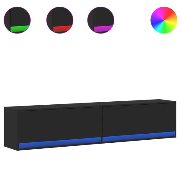 vidaXL Tv-wandmeubel met LED-verlichting 180x31x38 cm zwart