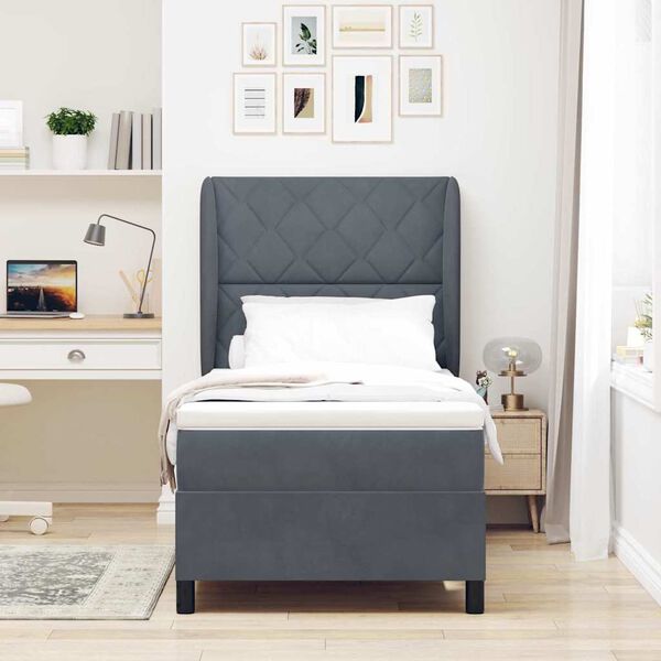 vidaXL Boxspringbed met matras Donkergrijs 190 x 90 cm Polyester