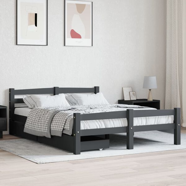 vidaXL Bedframe met 2 lades massief grenenhout donkergrijs 140x200 cm