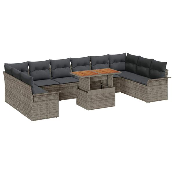 vidaXL Tuin Sofa Set met opslag 11 pcs Grijs Poly riet