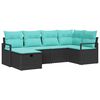 vidaXL Bankstel met kussen 6 pcs Zwart en Turquoise poly rattan