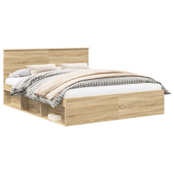 vidaXL Bedframe met hoofdeinde Sonoma 160 x 200 cm Massief grenenhout