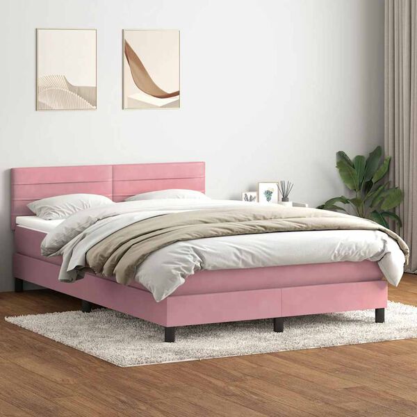 vidaXL Boxspring met matras en LED fluweel roze 160x210 cm