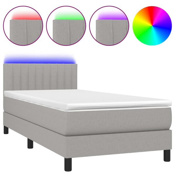 vidaXL Boxspring met matras en LED stof lichtgrijs 90x190 cm