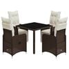 vidaXL 5-delige Bistroset met kussens poly rattan bruin