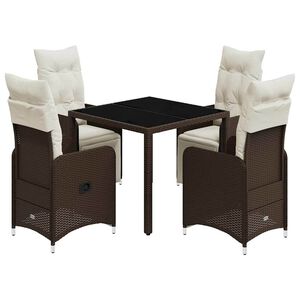 vidaXL 5-delige Bistroset met kussens poly rattan bruin