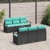 vidaXL Bankstel met kussen 7 pcs Zwart en Turquoise poly rattan