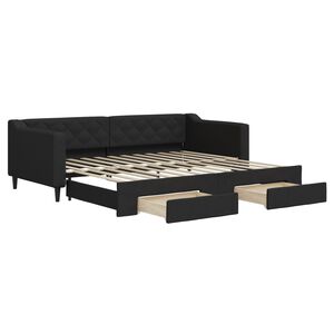 vidaXL Slaapbank met onderschuifbed en lades 90x200 cm stof zwart