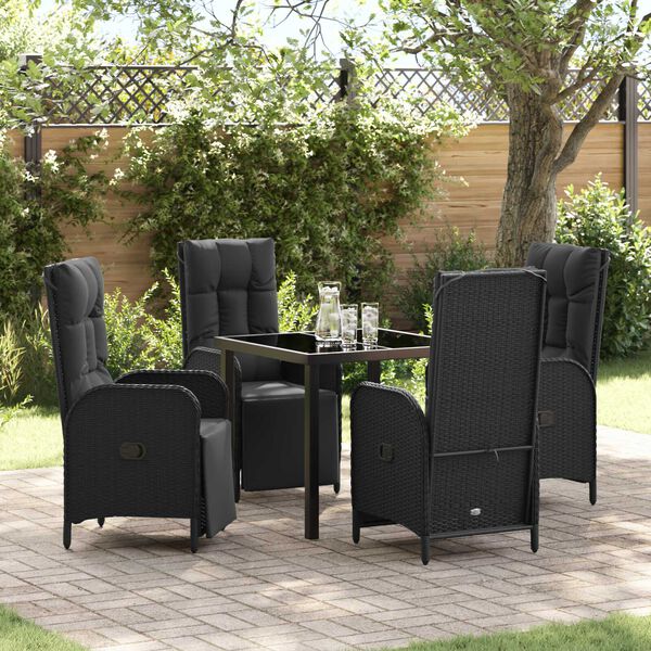 vidaXL Tuin eettafelset met kussen 5 pcs Zwart poly rattan