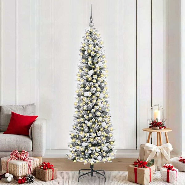 vidaXL Kunstkerstboom met 300 LED Wit 210 cm PVC en Metaal en Plastic