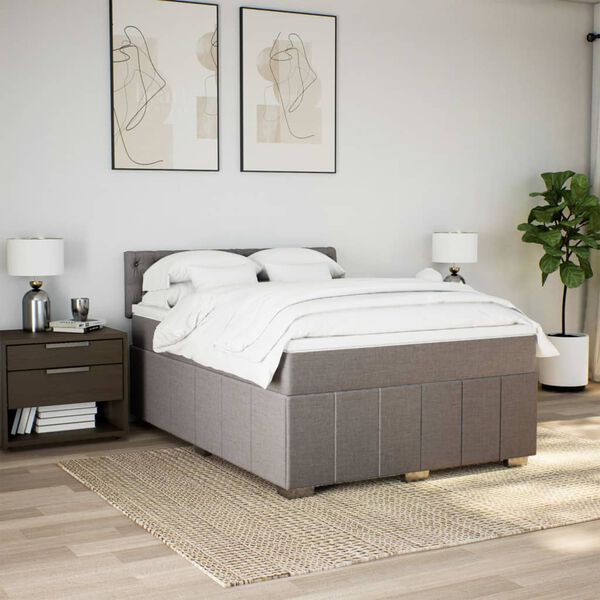 vidaXL Boxspring met matras stof taupe 160x200 cm