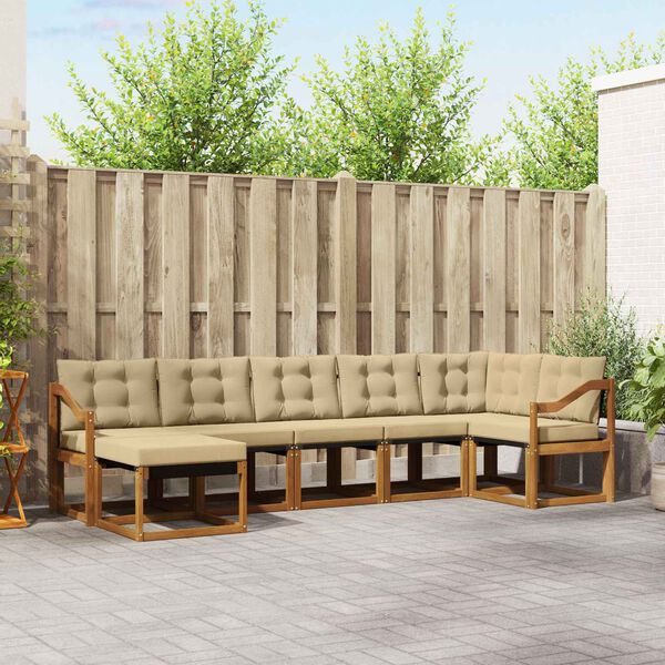 vidaXL Buiten bankenset met kussen 7 pcs Natuurlijk en Beige