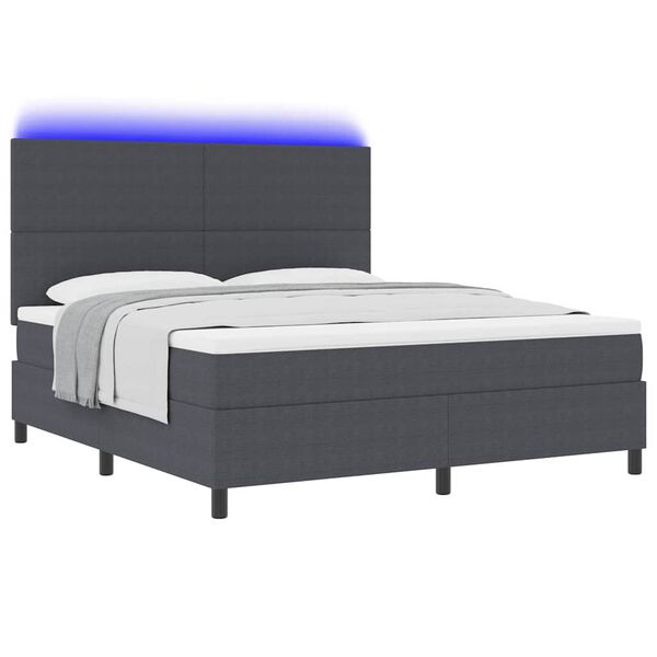 vidaXL LED Box Spring Bed Donkergrijs en Wit 180 x 200 cm Katoen Stof