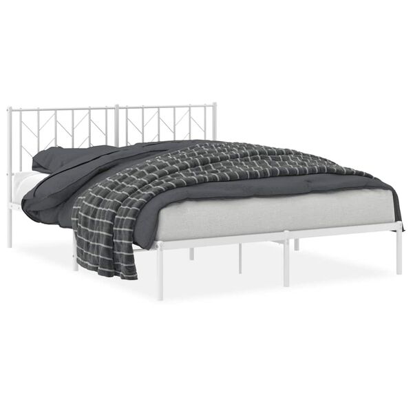vidaXL Bedframe met hoofdbord metaal wit 150x200 cm