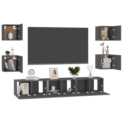 vidaXL 7-delige Tv-meubelset spaanplaat grijs