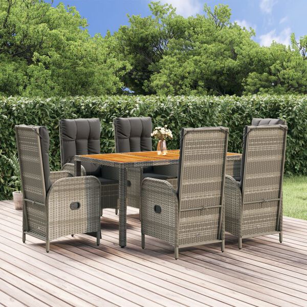 vidaXL 7-delige Tuinset met kussens poly rattan grijs