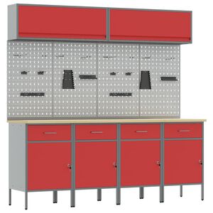 vidaXL Werkkast set met lade met opslag met slot 10 pcs Rood