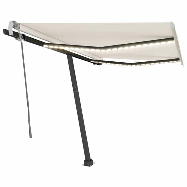 vidaXL Luifel handmatig uittrekbaar met LED 350x250 cm cr&egrave;mekleurig