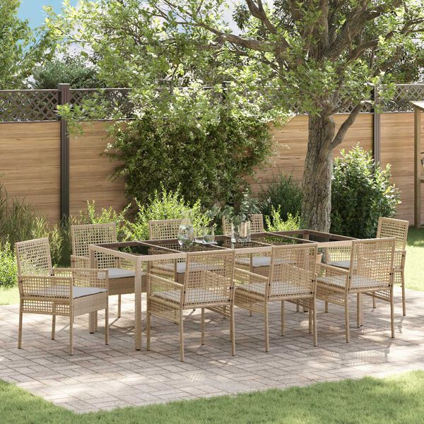 vidaXL Tuin eettafelset 9 pcs Beige poly rattan
