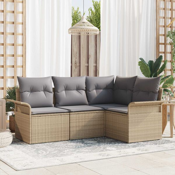 vidaXL Tuin Sofa Set met kussen 4 pcs Beige poly rattan
