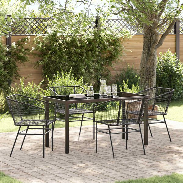vidaXL Tuin eettafelset 5 pcs Zwart poly rattan