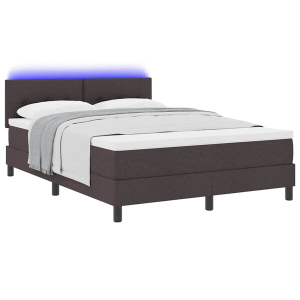 vidaXL Boxspring bed met matras met LED Donkerbruin 140 x 190 cm Stof