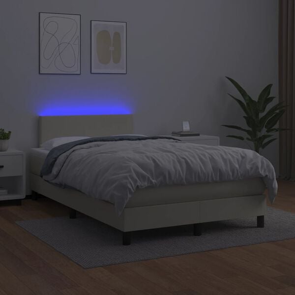 vidaXL Boxspring met matras en LED kunstleer cr&egrave;mekleurig 120x200 cm