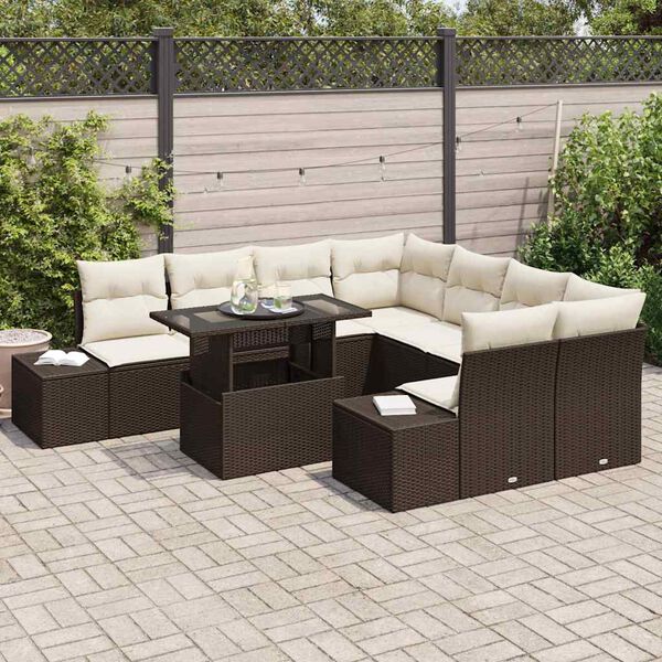 vidaXL Tuin Sofa Set met kussen 9 pcs Bruin en Cr&egrave;me poly rattan