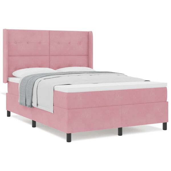 vidaXL Boxspring bed met hoofdeinde Roze 140 x 190 cm Fluweel