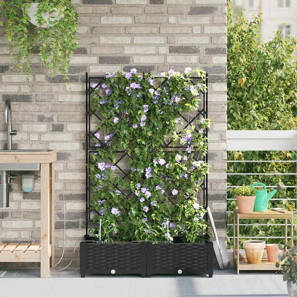 vidaXL Tuin Bloempot 2 pcs Zwart Kunststof