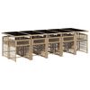 vidaXL 11-delige Tuinset met kussens poly rattan gemengd beige