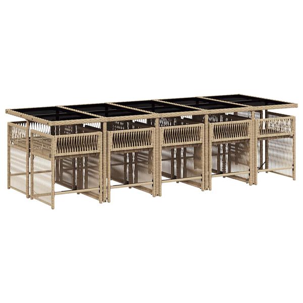 vidaXL 11-delige Tuinset met kussens poly rattan gemengd beige