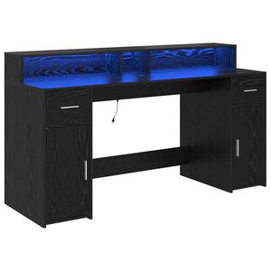 vidaXL Bureau met lade Zwart eiken 160 x 55 x 91 cm Bewerkt hout