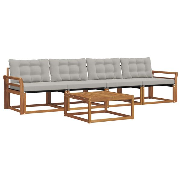 vidaXL Buiten bankenset met kussen 5 pcs Natuurlijk en Lichtgrijs