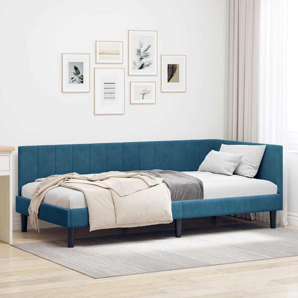 vidaXL Hoekbedframe met hoofdeinde Blauw 90 cm x 190 cm Fluweel
